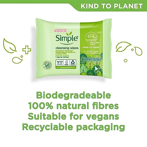 Simple Kind To Skin - Facial Wipes For Sensitive Skin With Glycerin, Vitamin E,And Vitamin B5 -25 Pc Pack Of 6 - 4
