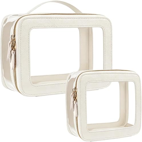 Clear Makeup Bag Set, Small Portable Clear Makeup Bag Cute Waterproof Travel Cosmetic Bag Makeup Pouch TSA Approved Toiletry Bag Women Traveling Car Organizer Car Essentials, White, Standard +