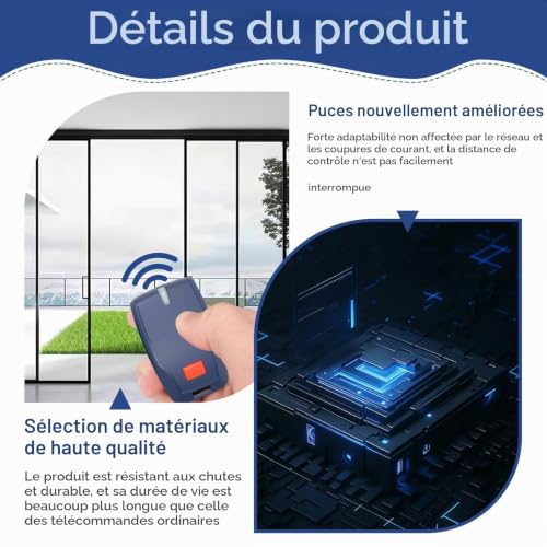 BOULESENM 2 Pièces Télécommande de porte de garage pour Mitto 2 B RCB, 433 MHz Télécommande de remplacement pour porte de garage, Compatible avec Les Portes de Garage – vue 6