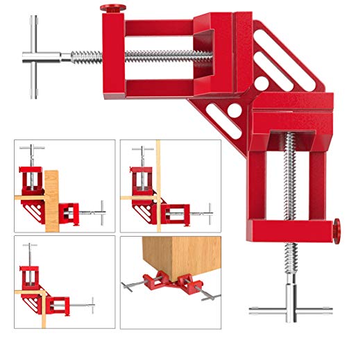 Housolution Abrazadera de Ángulo Recto,Clip de Esquina de 90 ° de Aleación de Aluminio con Dos “T” Manija, para Marco de Fotos de Carpintería Presilla con Mandíbula Oscilante Ajustable - Rojo