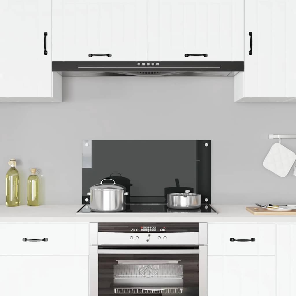 Kitchen Backsplash Black 31.5"x15.7" Tempered Glass Splash Guard Heat-Proof Scratch-Resistant Easy Mounting Wall Protection