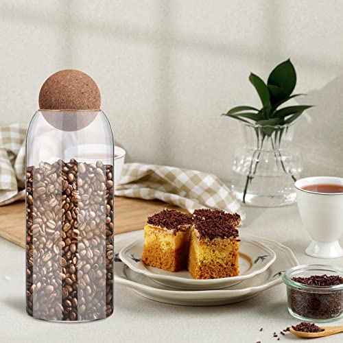 6 Pieces 1000 Ml/ 34 Oz Glass Food Storage Container With Ball Cork Glass Jar With Cork Lid Round Cork Glass Bottle Glass Flour And Sugar Container Cookie Terrarium Bottle For Food Coffee Spice Candy #TOP4