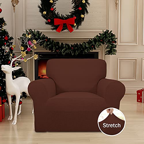 Image of Easy-Going Stretch Chair Sofa Slipcover 1-Piece Couch Sofa Cover Furniture Protector Soft with Elastic Bottom for Kids, Pet. Spandex Jacquard Fabric Small Checks (Chair, Coffee)