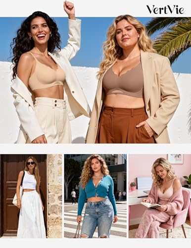Image of Vertvie Jelly Bras for Women No Underwire Supportive | Seamless Wireless Bralette, Cool Breathable Mesh, Push Up Scalloped V-Neck, Full Coverage Tshirt Bra, Soft Comfortable