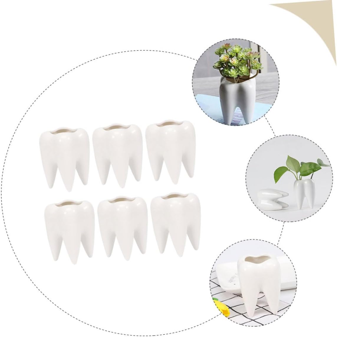 6pcs Ceramic Flower Pots Tooth Shape Succulent Plants Pot Garden Flower Planting for Home Decor