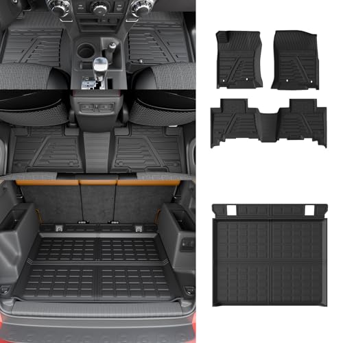 Floor Mats Compatible with Toyota 4Runner 5 Seat 2013-2024 Trunk Mat Cargo Liner 2023 Toyota 4 Runner Accessories (Trunk Mat+Floor Mats,Fit W/O Sliding Tray)
