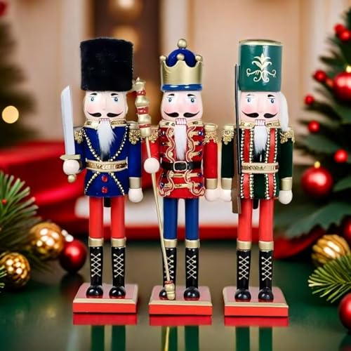 image for ENLAYER 3PCS 15Inch Christmas Nutcracker Figure, Wooden Pure Hand-Pain