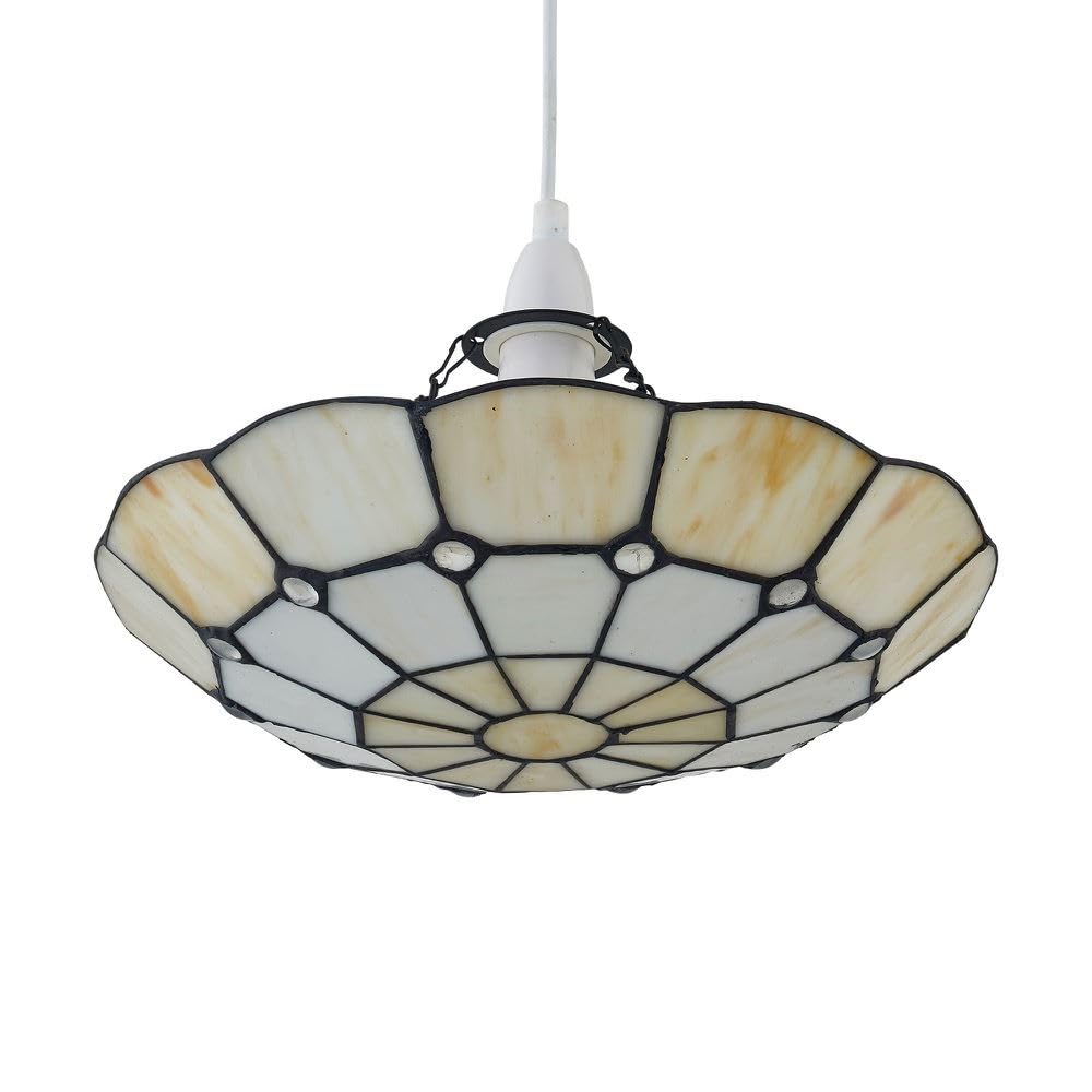 Firstchoicelighting Multi Coloured Traditional Tiffany Uplight Pendant Shade, Easy Fit Ceiling Lightshade, Coloured Glass Design