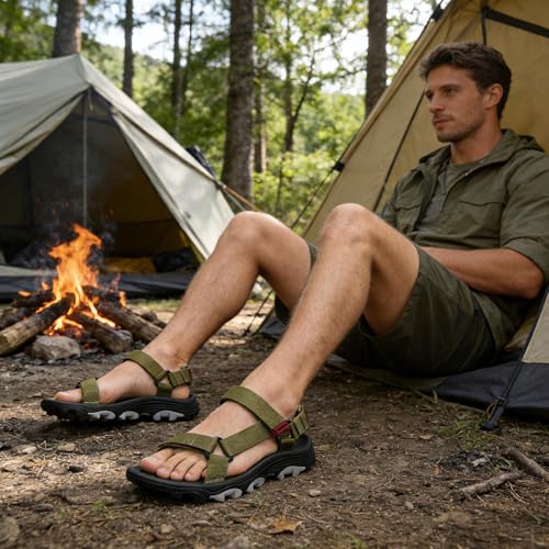 Mishansha Men’s Outdoor Walking Sandals, Adjustable Lightweight Hiking Sandal with Anti-Slip Sole for Travel, Beach & Casual Wear Green by Mishansha - Used condition - Image 3