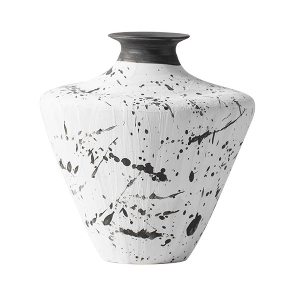 Handmade Wabi sabi Irregular Ceramic Vase Textured Retro Flower Vessel Decor Ornament Office Decor(Large)