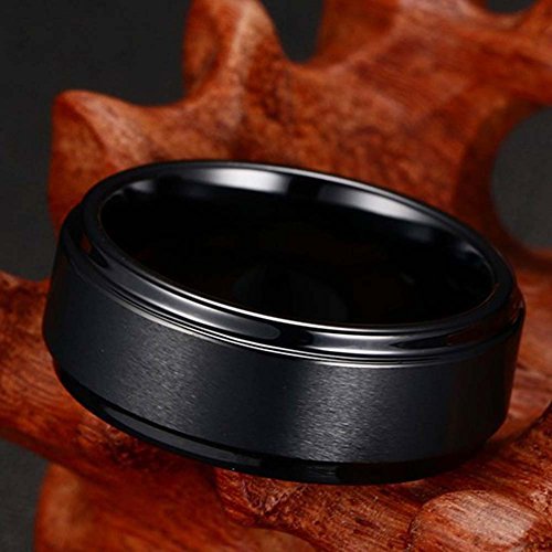 Simplicity Polished All Black Tungsten Men\'s Ring 8mm Width Size 12