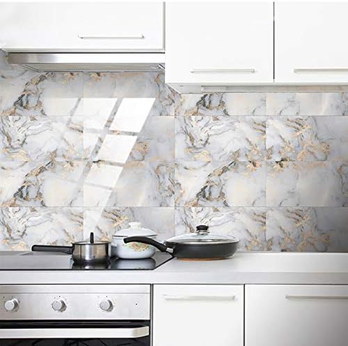 HORIWE Marble Tile Stickers for Kitchen Bathroom Backsplash PVC Waterproof Oil Proof DIY Self Adhesive New Wall Stickers Home Decor