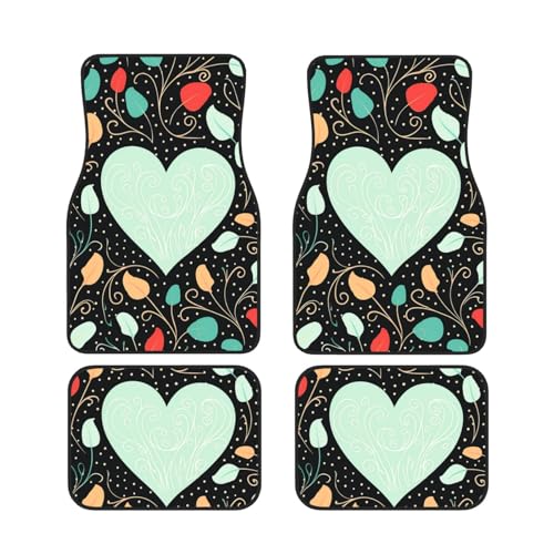 Tapis de sol voiture universels 4 pièces antidérapants motif cœur pour toutes saisons