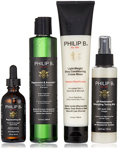 PHILIP B Four Step Hair and Scalp Treatment Set with Paraben Free Formula Conditioner, 2 Fl Oz