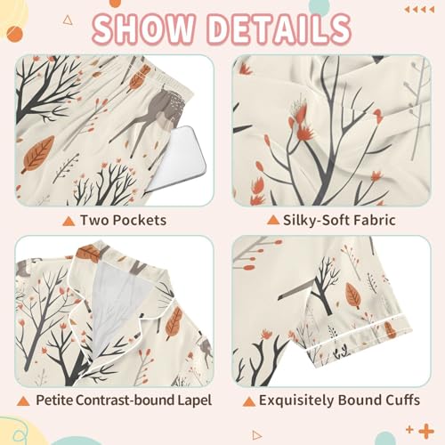 senya Deer with Tree Satin Summer Pajama Sets Silk Short Sleeve Button Down Sleepwear3