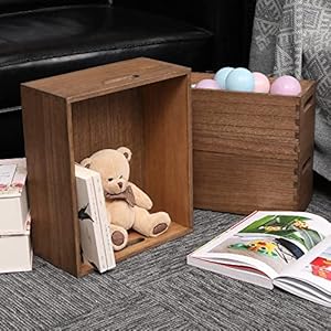 Stackable storage bins for closet bookshelf 3pack decorative wooden storage basket cube with handles for book shelves functional wood box for toys organizer dark black3th dk  urban country home decor