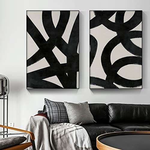 Black and Beige Grey Abstract Wall Art Line Canvas Painting Abstract Neutral Pictures Wall Decor Black Geometric Line Art Poster Print Modern Minimalist Artwork 16x24inx2PCS No Frame