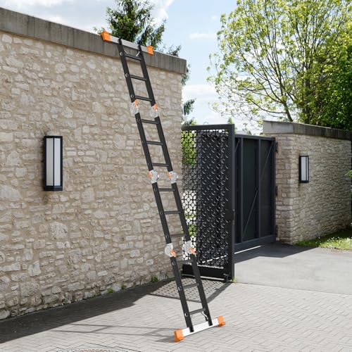 AMHANCIBLE Ladder, Multi-Purpose Folding Ladder, Aluminium Household Ladder With Two Safety Platforms, 4 x 3 Steps, 6-in-1, 340 cm Long, Support up to 150 kg, TÜV/GS certified, Orange UBAL01RN 2 AMHANCIBLE Ladder, Multi-Purpose Folding Ladder, Aluminium Household Ladder With Two Safety Platforms, 4 x 3 Steps, 6-in-1, 340 cm Long, Support up to 150 kg, TÜV/GS certified, Orange UBAL01RN - Image 2