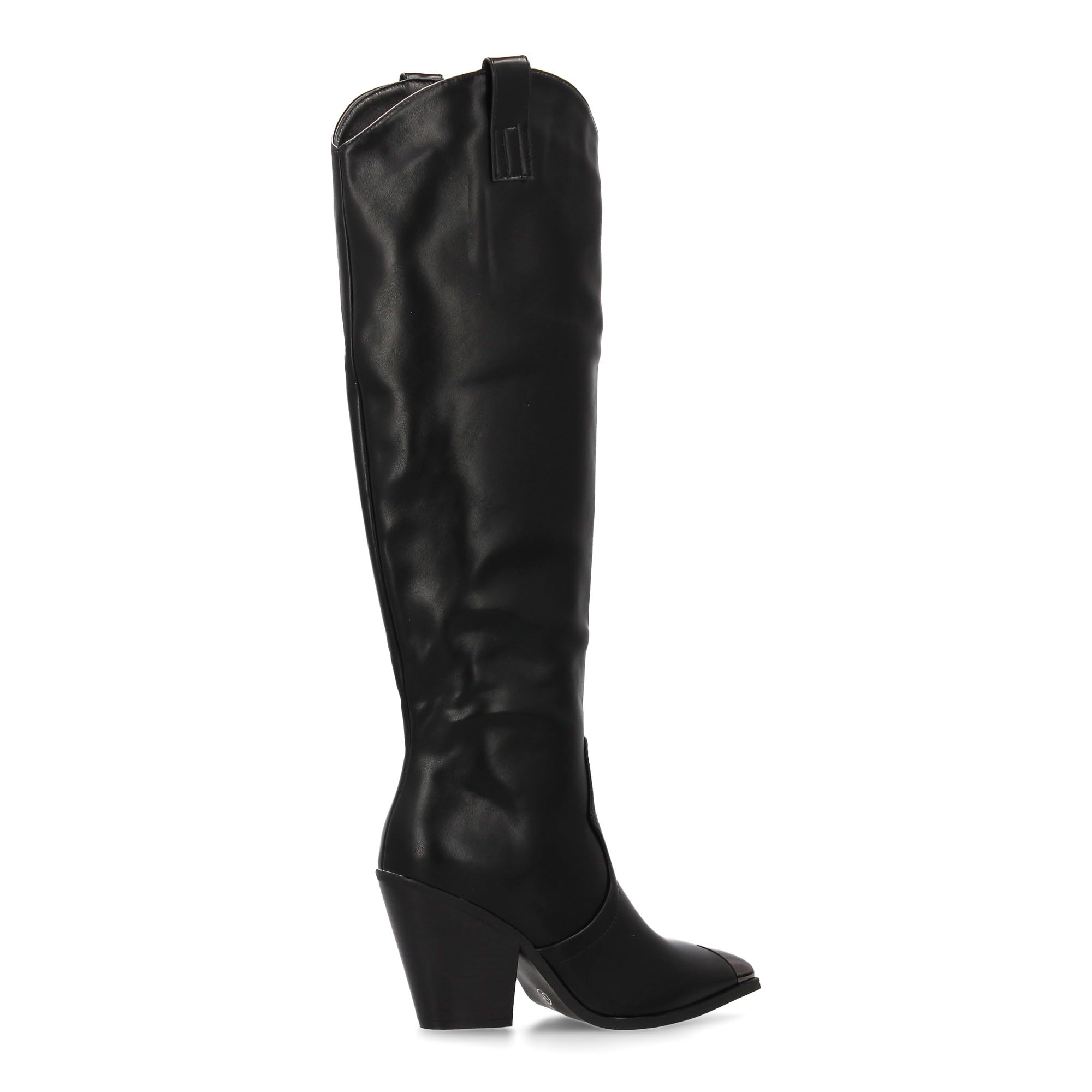 Botas Altas con Tacon para Mujer. Diseno Elegante, Estampado Liso, Punta Metalica, Tacon Comodo y Cierre de Cremallera. Ideal para la Temporada Otono Invierno.