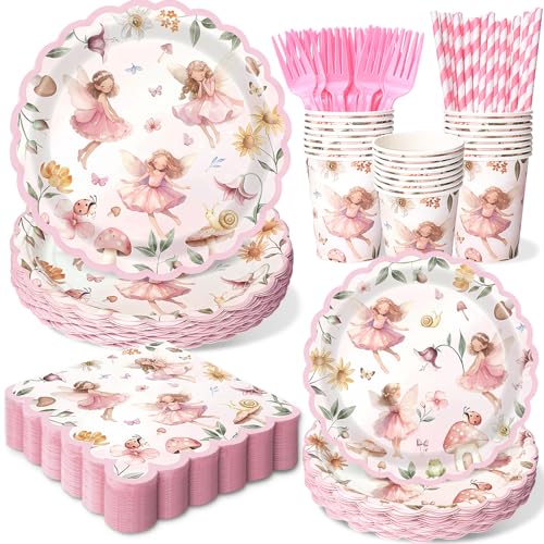 300Pcs Fairy Plates and Napkins Tableware Set, Plates Napkins Cup...