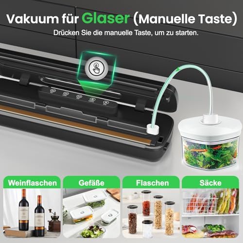 Bild 2 - Vakuumiergerät 7 in 1, 145W Vakuumierer für kontinuierliches Arbeiten mit hoher Geschwindigkeit, Folienschweißgerät Vakuumiergerät für Lebensmittel mit 10 Vakuumier-Beutel und Schlauch