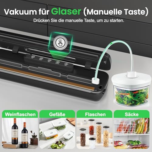 Raycial Vakuumiergerät 7 in 1, 145W Vakuumierer für kontinuierliches Arbeiten mit hoher Geschwindigkeit, Folienschweißgerät Vakuumiergerät für Lebensmittel mit 10 Vakuumier-Beutel und Schlauch