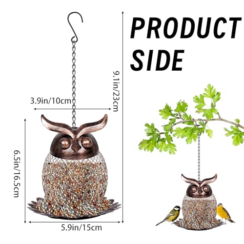 Meyrolizn US-DJ20240306-01 Bird Feeders For Outside, Metal Hanging Wild Bird Feeder With Hook For Outdoor Garden Yard Decor, Owl Shaped Mesh Bird Seed Feeder thumb #1