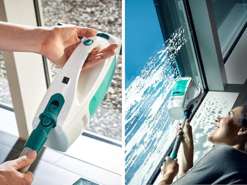 Leifheit Aspirateur à Vitres Dry & Clean avec Manche 43 cm, Set Nettoyage | Aspiration 360° sans traces, Kit avec manche Click-System 43 cm, Lave Vitre Électrique pour 110 m², 38 min d'autonomie