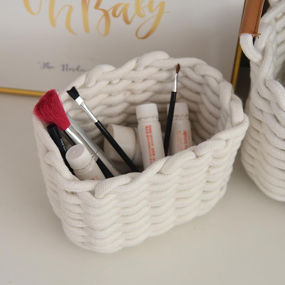 Doukesh Storage Basket Braided Cotton Rope 18 x 14 x 13 cm Basket Braided Small Basket Bathroom Changing Table Organiser Basket Storage for Children's Room Living Room Bathroom - Image 4