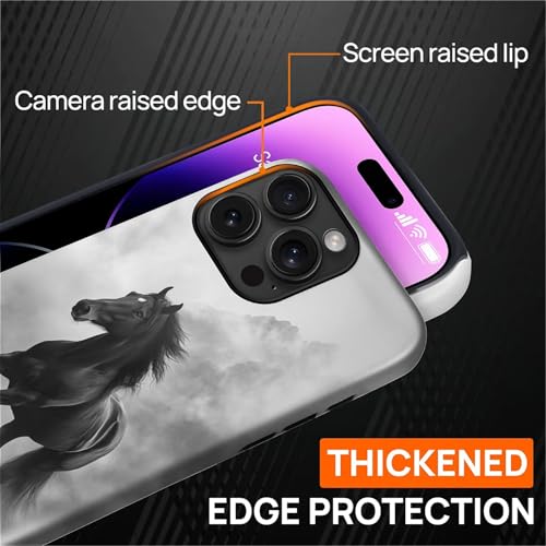 CARLOCA for iPhone 15 Pro Compatible with Magsafe Full Body Protective Glossy Case for Girl Boy Shockproof Magnetic Charge Esthetics Pattern Black Horse Running Misty Mountains by CARLOCA - Used condition - Image 4