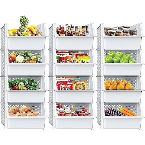 XPACK 12-Pack White Stackable Storage Bins: Streamlined Organization for Your Pantry, Kitchen, and Bathroom Cover