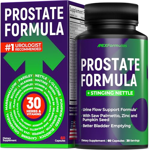 Prostate Health Supplements for Men with Stinging Nettle - Urinary Tract Health & DHT Blocker for Hair Growth - Pumpkin Seed, Saw Palmetto, Pygeum, Lycopene - Mens Multivitamins with Zinc - 60 caps