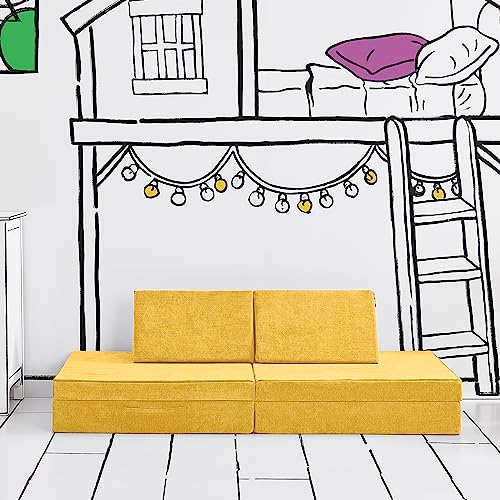Yourigami Kids and Toddler Play Couch, Convertible Folding Sofa, Durable Foam Modular Design, Sunflower Yellow XL by YOURIGAMI - Image 7