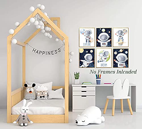 Ruiyan 6 Pieces Funny Inspirational Cartoon Outer Space Astronaut Planet Wall Art, Explore Dream Discover Art For Boys,(8*10Inch)Perfect Nursery Playroom Classroom Or Children Room Decor #TOP4