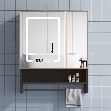 Frame Wall Mounted Mirror, Waterproof Mirror Cabinet for Bathroom 36"x28"x5", Wall Medicine Cabinet with Smart Light, Anti-Fog Vanity Mirror, 3 Doors,