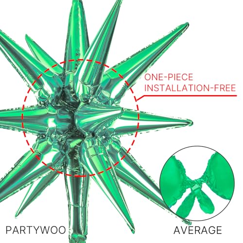 Image of PartyWoo Green Star Balloons 110pcs Different Sizes 18 12 10 5 Inch Pack 22 Inch Green Spike Star Explosion Foil Mylar Balloon Arch Kit for Birthday Engagement Party Decorations Green-Y24