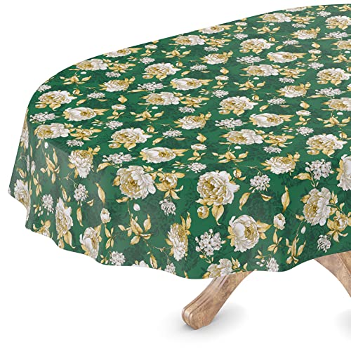 Tischdecke abwaschbar Wachstuch Wachstuchtischdecke Oval 140 x 180cm Schnittkante Alexandra Grün pflegeleicht