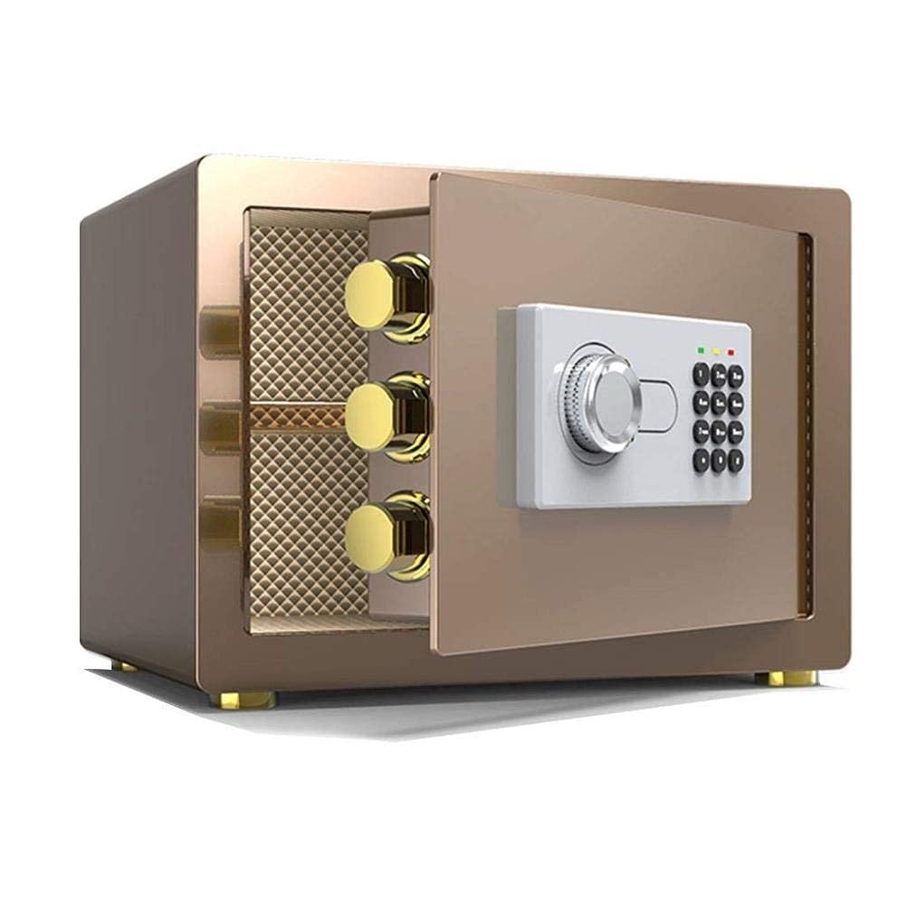 Caja Fuerte de Seguridad, Caja Fuerte de Alta Seguridad electrónica Digital Safeteel Caja Fuerte para el hogar Montaje en Pared Independiente 35 * 25 * 25 cm (Café Dorado)