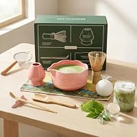 Matcha Set, 9er Macha Tea Set - Kirschblüten Matcha Schale, Chasen, Chashaku, Keramik-Besenhalter, Pulversieb, Teetuch, Japanisches Matcha Tee Set Matcha Starter Set, Eis Matcha Latte, Rosa – Ansicht 1