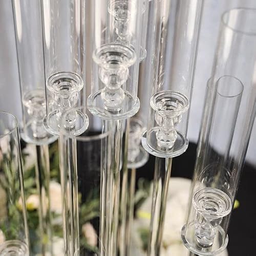 Efavormart 47" Tall - 10 Arms Clear Crystal Cluster Round Candelabra, Pillar Candle Holders With Mirror Base - Perfect For Wedding Ceremonies, Party Decorations, Banquet, Upscale Occasions #TOP5
