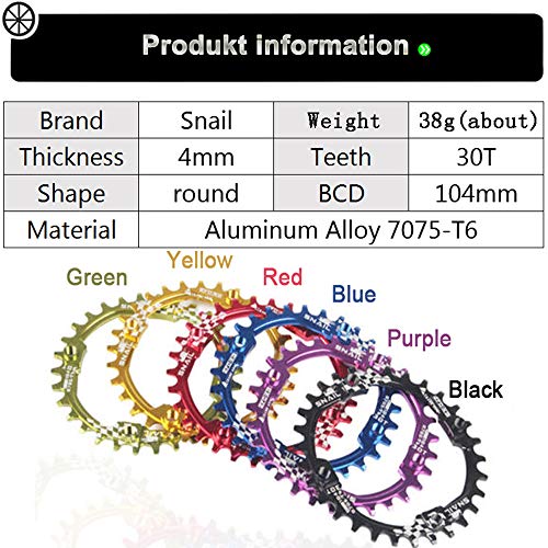 Snail ?US Stock 30T 104mm BCD Narrow Wide MTB Chainring, Single Speed Round AL7075 CNC Mounrtain Bike Chain Ring, fit Shimano/SRAM/FSA Crank 7-11S Bicycle Chains (Blue,Chainring Only) - Thumbnail 2