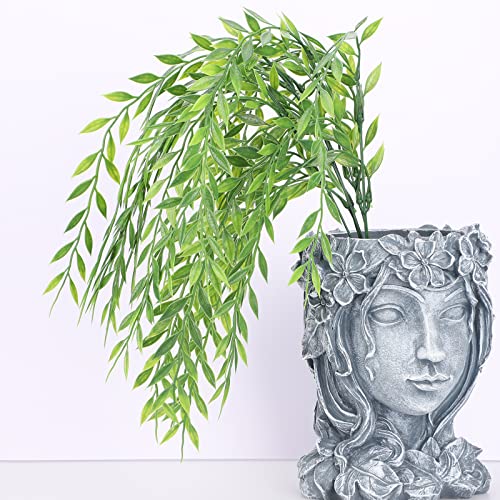 ZHDOKA 21.7in Artificial Weeping Willows Branch, Fake Greenery Plastic Plants Stem Faux Green Leaves Bush for Home Garden Planter Filler Wedding Party Indoor Outdoor Decor (Green)