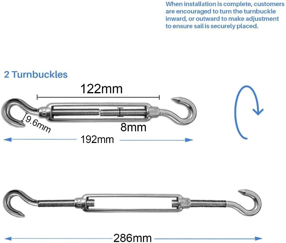 Silver heavy Sun Shade Sail hook Installation Complete Hardware Kit of Sails Anti-Rust for Outdoor Tent Turnbuckle Hook