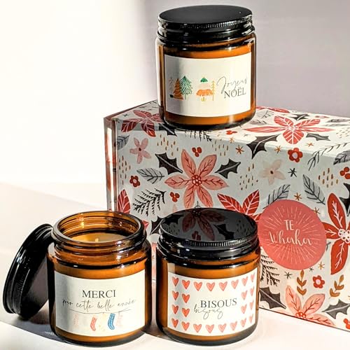 Caja de 3 velas grandes perfumadas Feliz Navidad - Gracias por este hermoso año - besos | Regalo de agradecimiento, Vela navideña