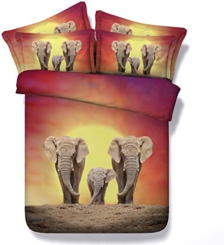 yeeKin 100% Cotton Digital Print HD 4pcs Duvet Cover Set Elephant Bedding for Adults Couvre Lit Kids,Full/Queen Size/4pcs