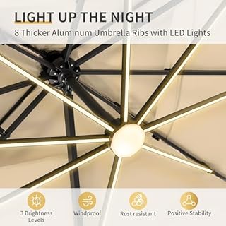 BreezyShade by King 10 X 13 FT Cantilever Patio Umbrella with Base Included & Led Lights Outdoor Rectangle Offset Large Double Top Heavy Duty Umbrellas 360°Rotation for Pool Deck Backyard,Beige