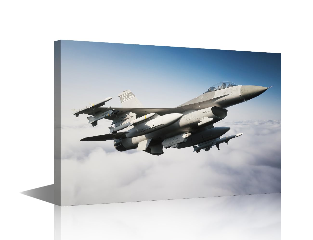 Bedroom Wall Decor Fighter Jet Wall Art F-16 Fighting Falcon Home Decor 1 Piece Jet Fighter Flying above the Clouds Pictures for Bedroom Living Room Dining Room Framed Ready to Hang (16''Wx 24''H)