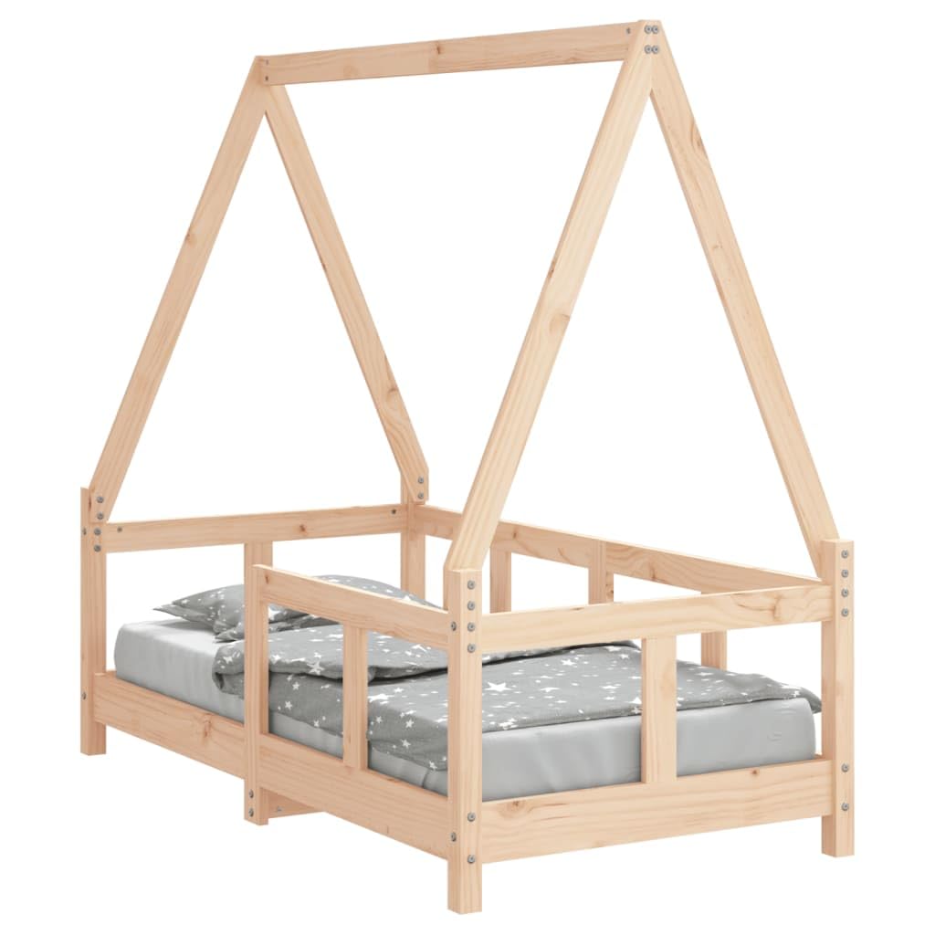 Massivholz Kiefer Kinderbett 70x140 cm mit Hausform Design und robusten Latten für Stabilität und Belüftung, solide Konstruktion aus natürlichem Kiefernholz mit rustikaler