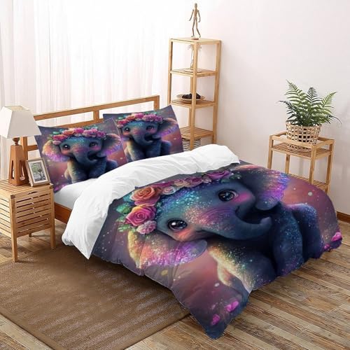 Housse de couette éléphant microfibre lit double avec taies d'oreiller