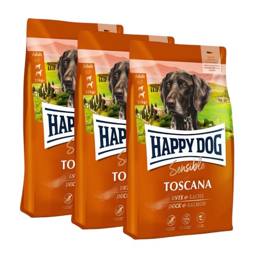 Happy Dog Sensible Toscana M 3X 4 kg - Trockenfutter, Geschmacksrichtung Ente & Lachs